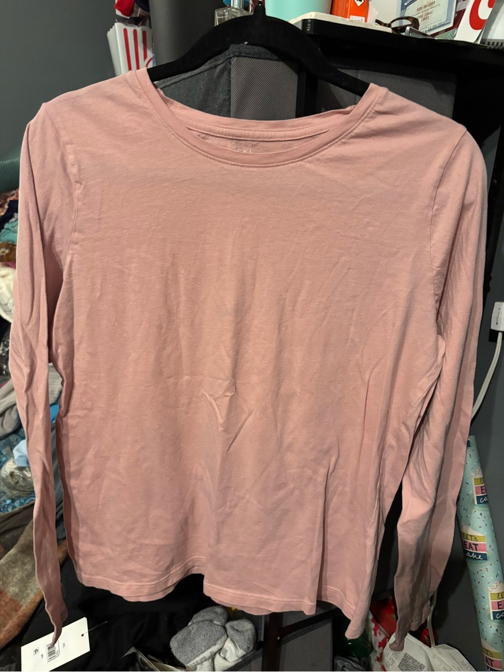 Women's Long Sleeve Crewneck Top - Pink Large
